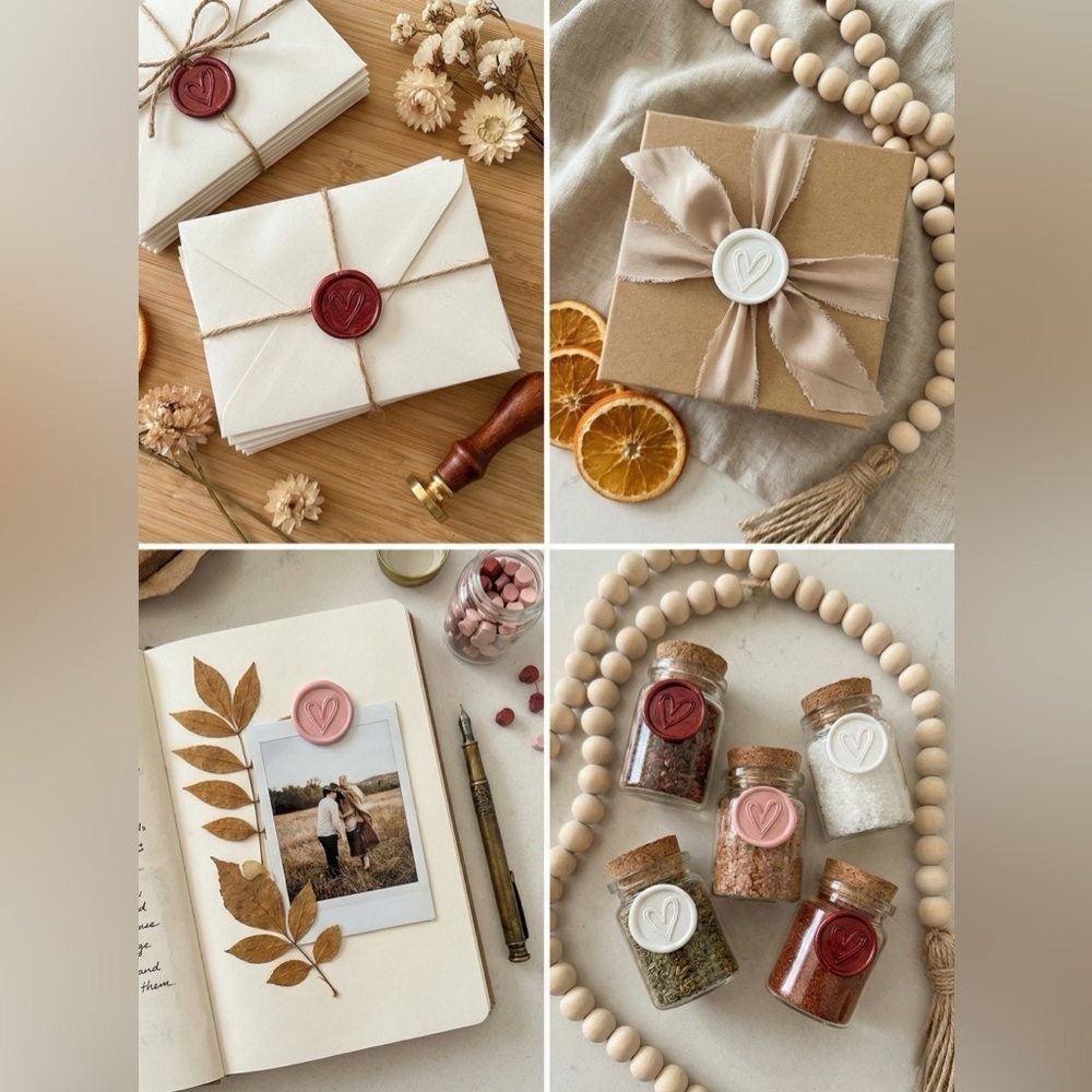Handmade Heart Wax Seals Wedding Invite Peel & Stick Minimalist Boho | 25 Pack - Picture 13 of 16